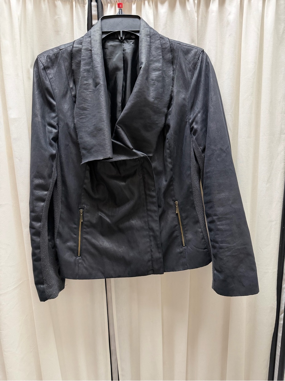 a.n.a Black Faux Leather Draped-Collar Jacket